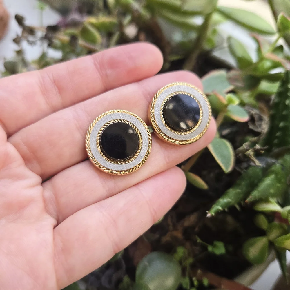 Vintage Black Gold & Silver Modern Classic Cuff Links